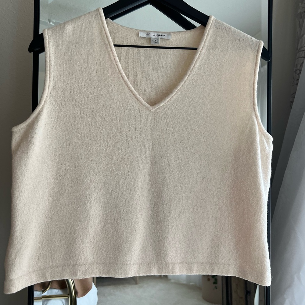 Vintage John Ivory Knit Shell Tank Wool Blend L